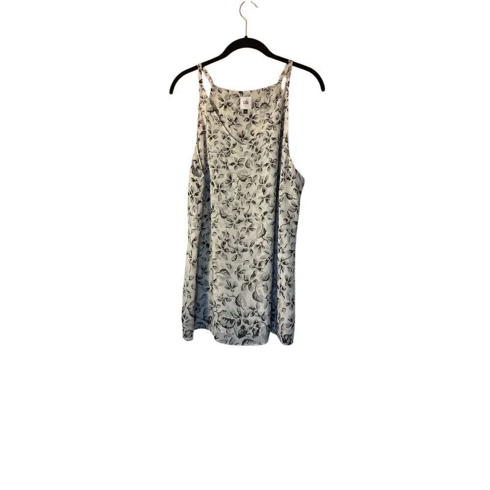 Cabi Woman’s Black & White Cami Floral Adjustable Strap Top Size Large